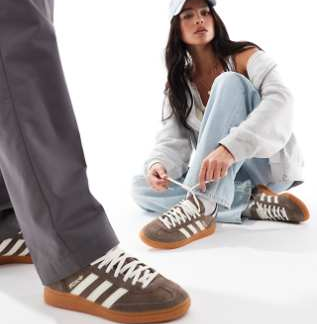 adidas Originals Handball Spezial gum sole trainers in brown and white